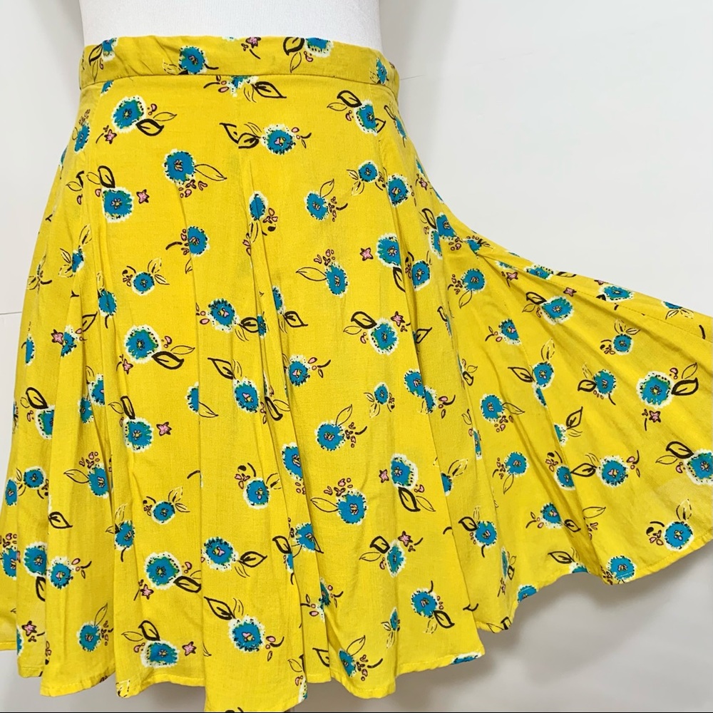 SOLD-Urban Outfitters Floral Yellow Mini Skater Skirt - Picture 3 of 9